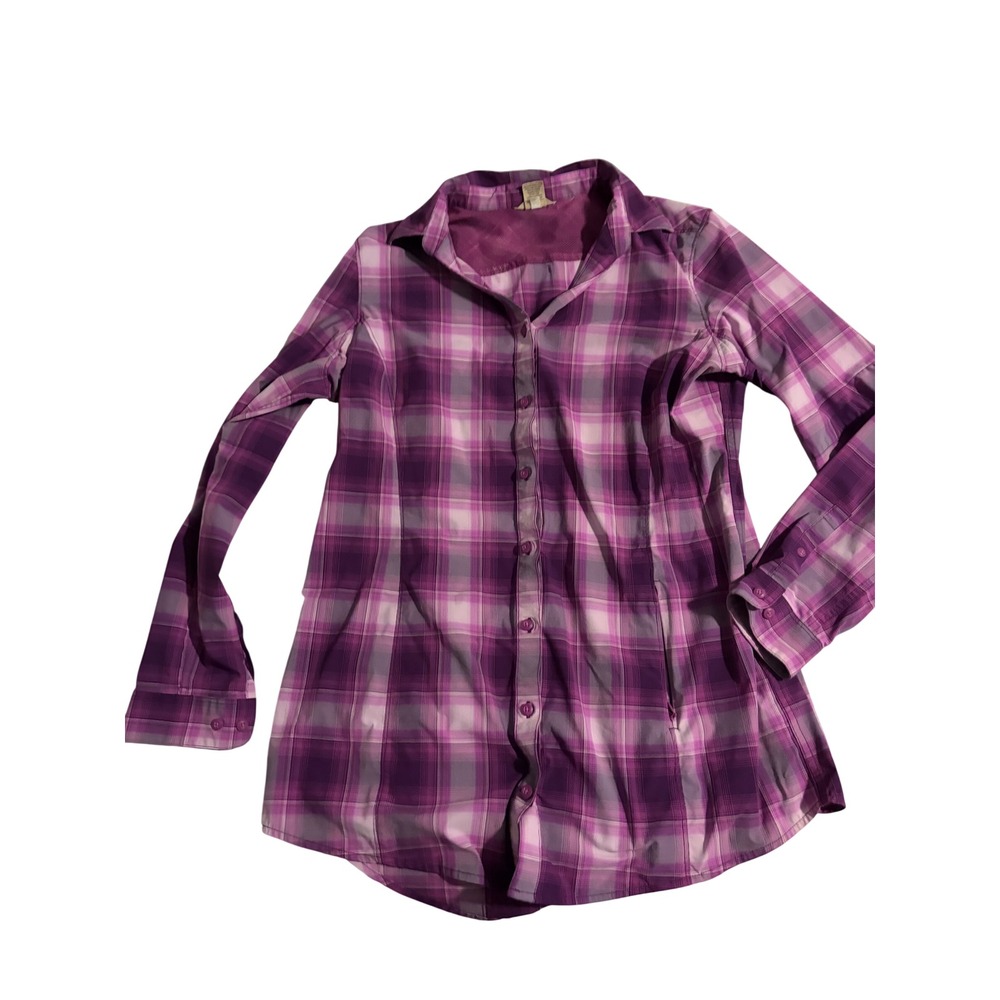 Duluth Trading Co Plaid Shirt Purple Mesh Vented Hidden Zip Pocket Large